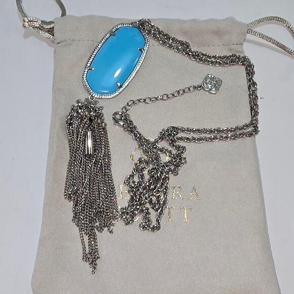 Kendra Scott Rayne Silver And Turquoise Elegant Pendant‎ Necklace - Picture 2 of 5